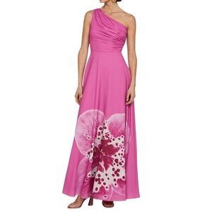 AMUR Atlas One Shoulder Orchid Print Maxi Gown Pink Size 4 NWOT